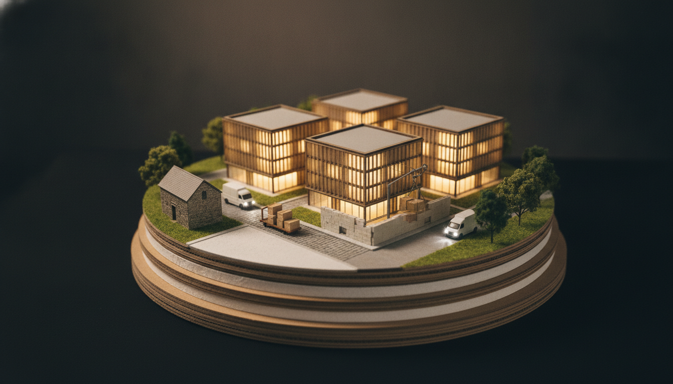 Illustration: modular page blocks assembled above a layered platform foundation