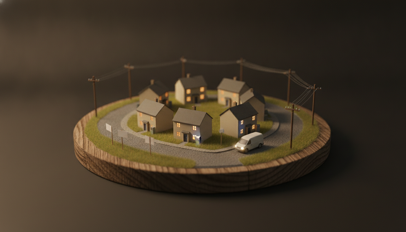 Illustration: a street grid resolving to a single energy meter and a set of plan options