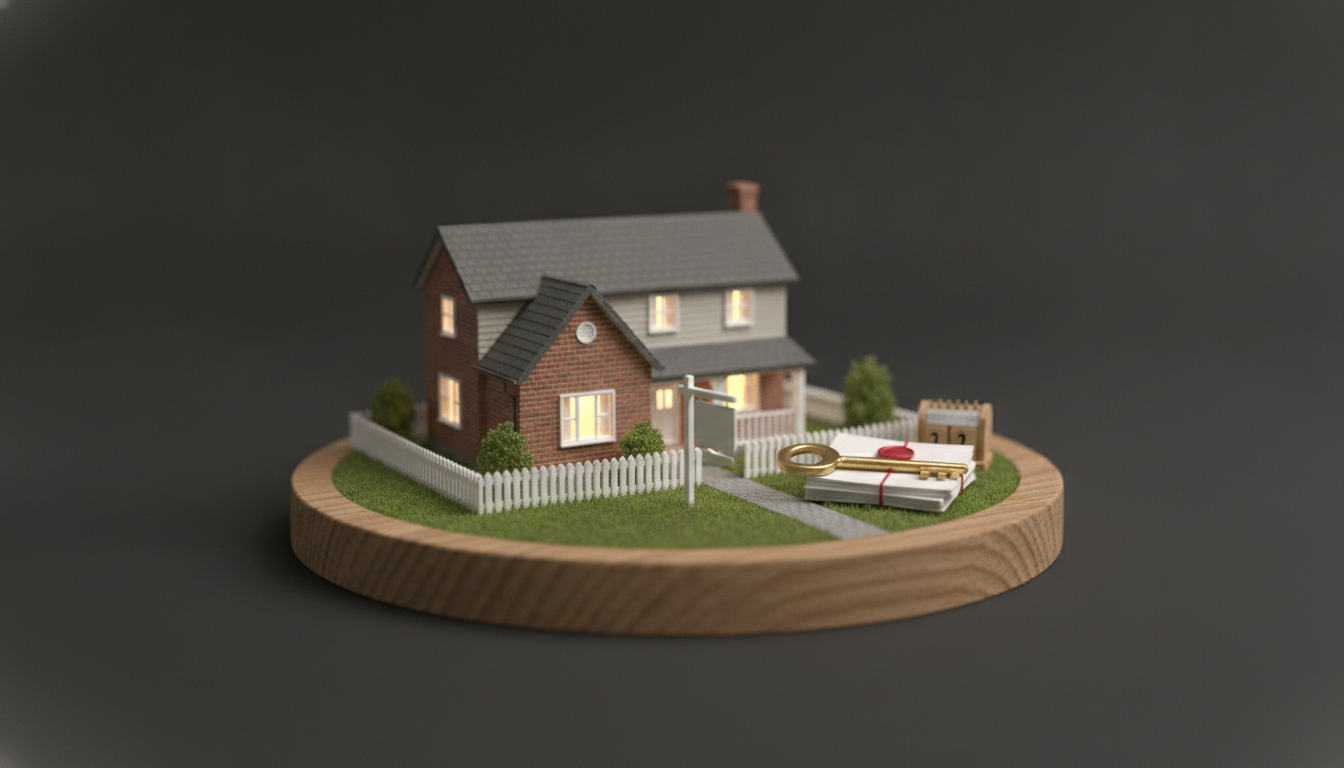 Illustration: a property contract, house keys and a settlement date