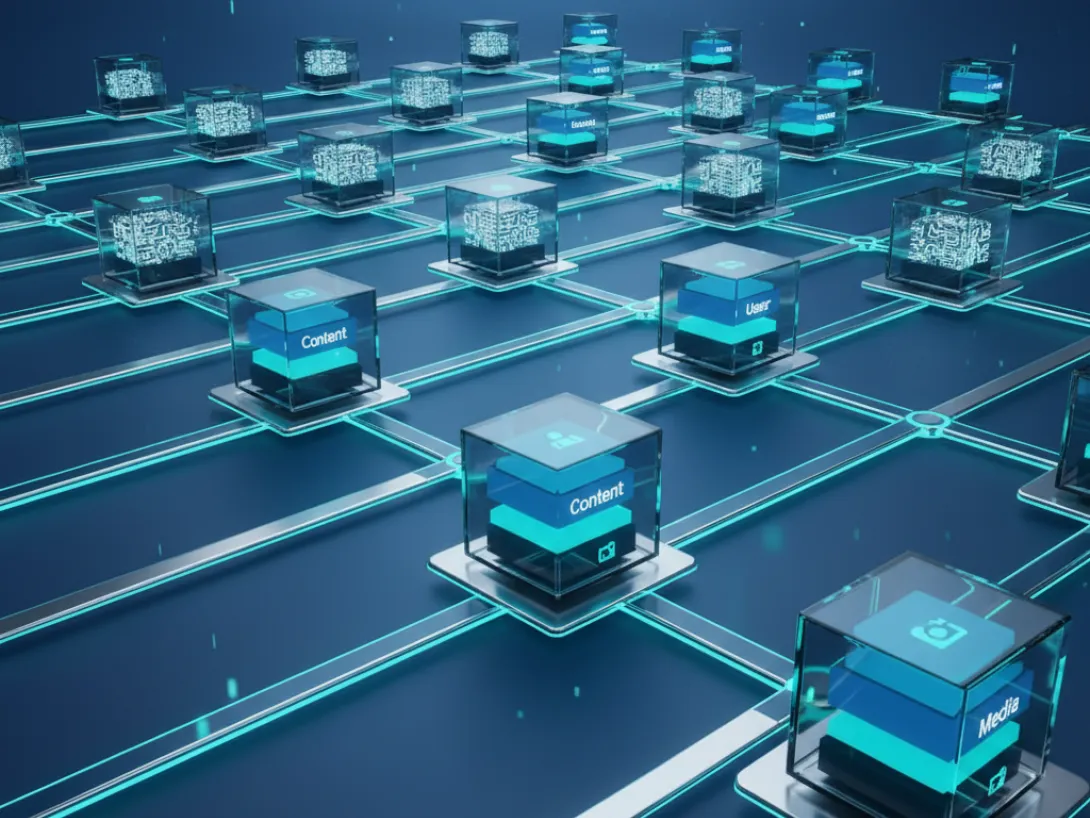 Blockchain network visualization with interconnected nodes.