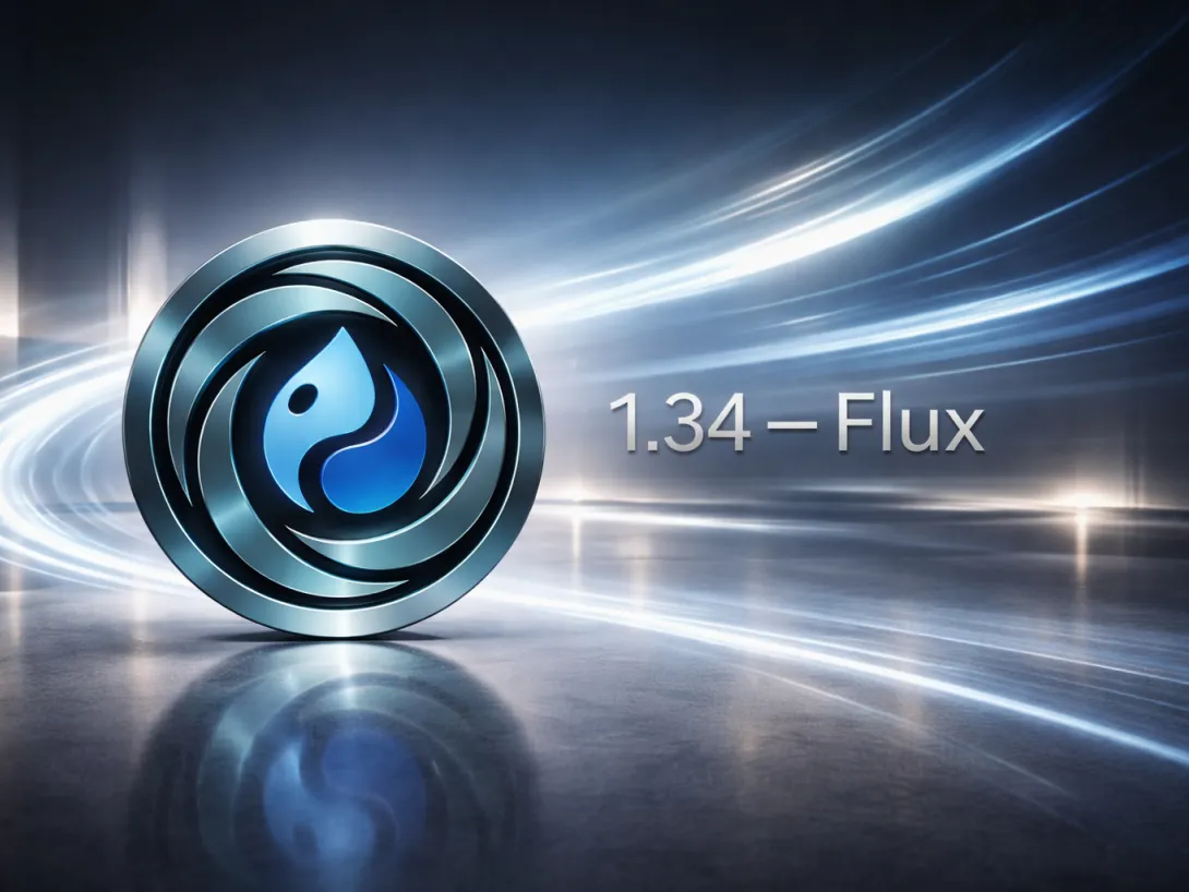 A blue and black logo on a glowing abstract background.