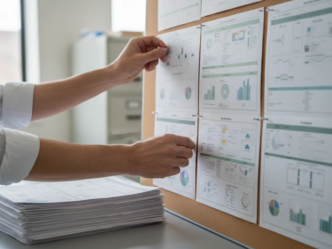 Hands pinning printed component sheets into a grid