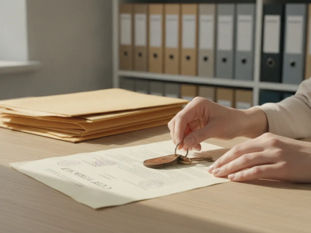 Hands placing house keys onto a property contract