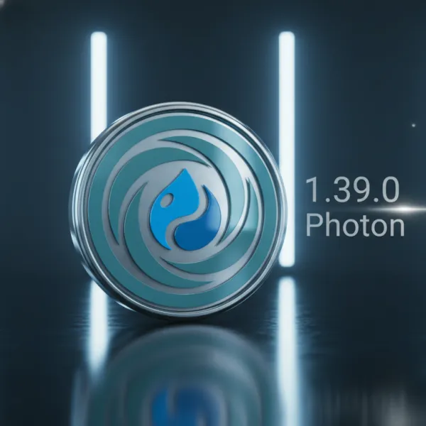 Circular logo with a blue flame icon on a dark background with vertical neon lights.