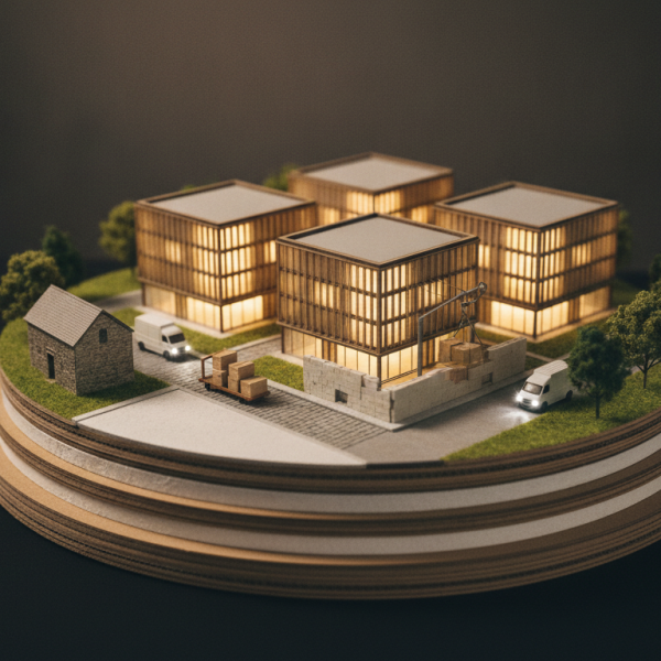 Illustration: modular page blocks assembled above a layered platform foundation