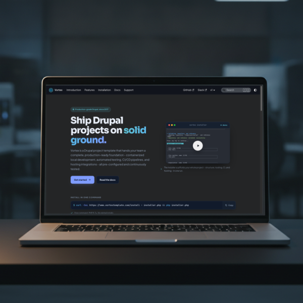The Vortex project template homepage at vortextemplate.com