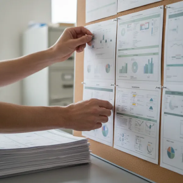 Hands pinning printed component sheets into a grid