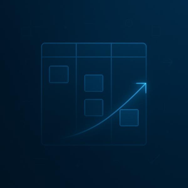 A flowboard/Kanban-like abstract grid, with shifting blocks and arrows showing iteration